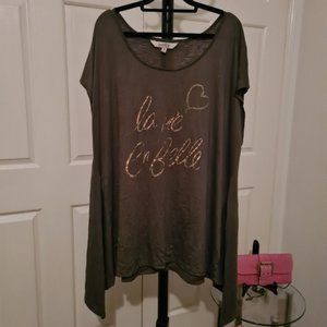 AVELLA Womens Top Army Green Size 24 boat neck Plus Size Comfy Blouse Crop Tops